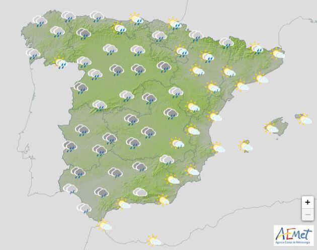 Lluvia generalizada el domingo.