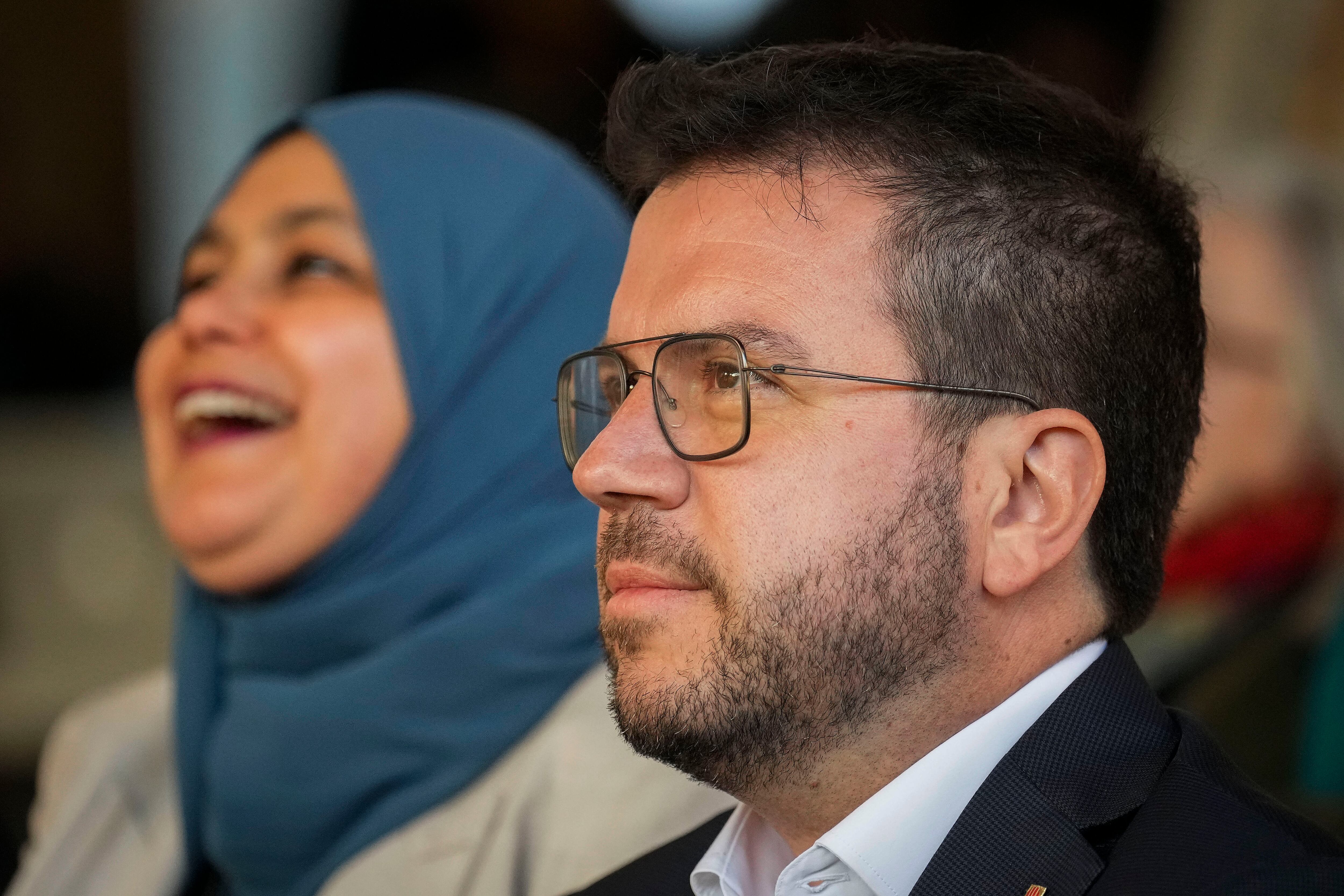 GRANOLLERS (BARCELONA), 26/04/2024.- El president de la Generalitat i candidat d'ERC Pere Aragonès a l'acte de campanya dels republicans a Granollers. EFE/Enric Fontcuber