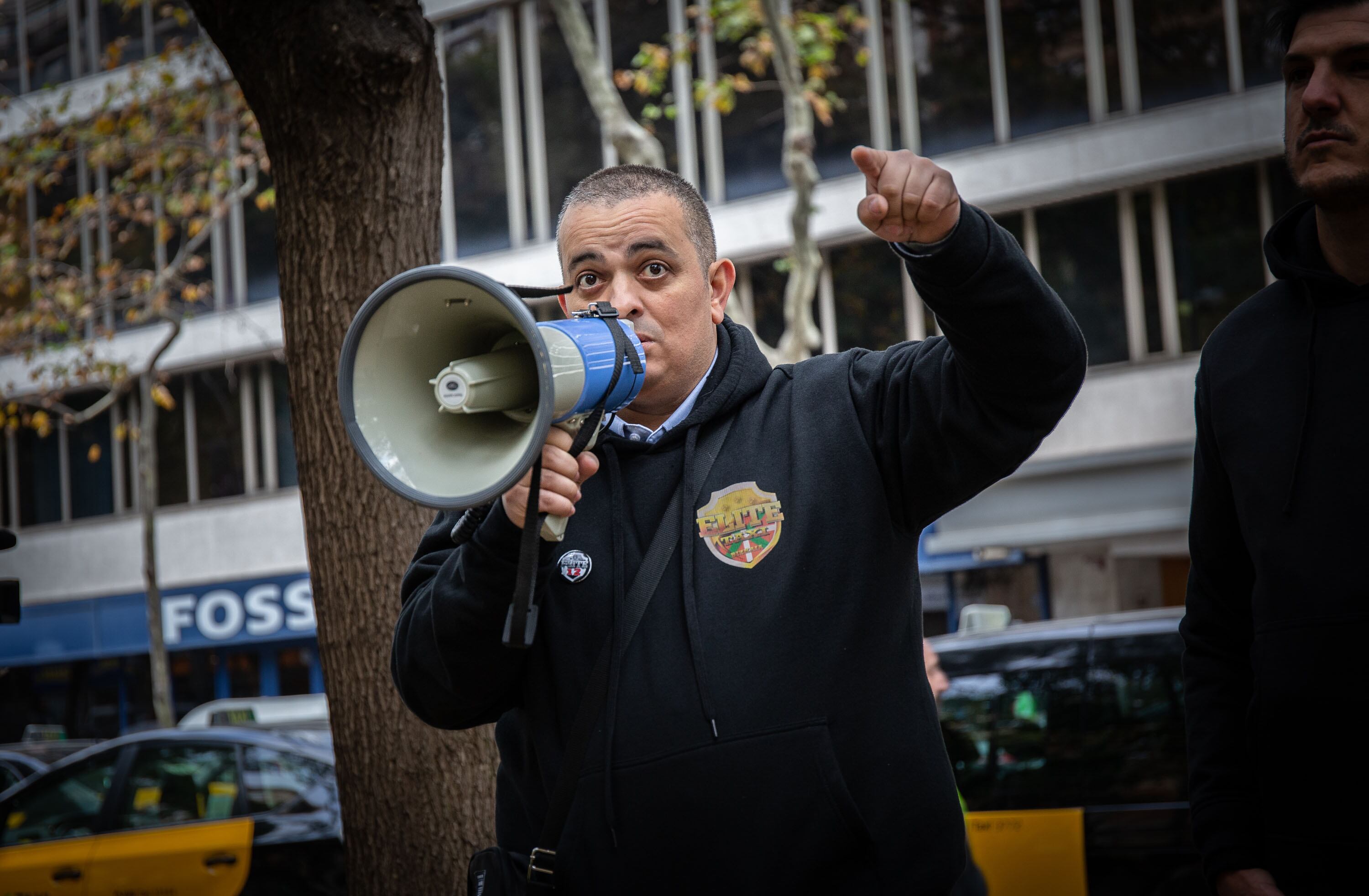 BARCELONA, SPAIN - JANUARY 18: Founder of taxi drivers union Elite Taxi, Tito Alvarez, is seen at the concentration of taxi drivers at the Terminal 2 of El Prat Airport of Barcelona to ask for new regulations to avoid unfair competition from other private services of transport, such as hiring in advance and returning to the carport after each service on January 18, 2019 in Barcelona, Spain. (Photo by David Zorrakino/Europa Press via Getty Images)