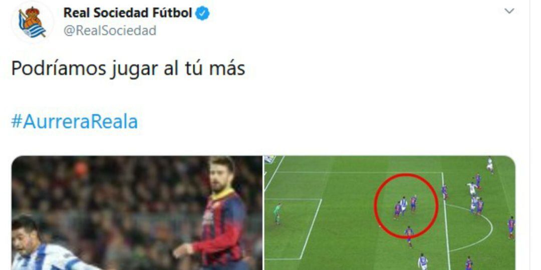 Imagen de uno de los cuatro tweets publicados por la Real Sociedad tras la polémica surgida tras el arbitraje del encuentro ante el Barcelona