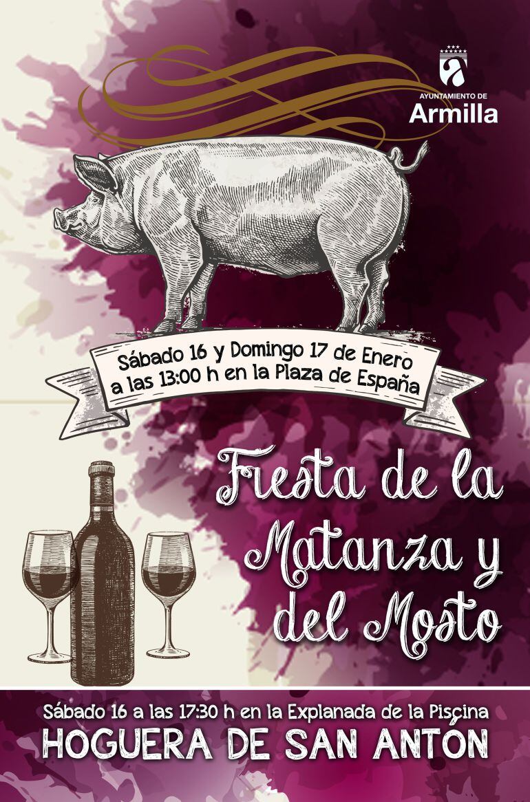 Cartel de la Fiesta de la Matanza y el Mosto que se celebra en Armilla durante el fin de semana.