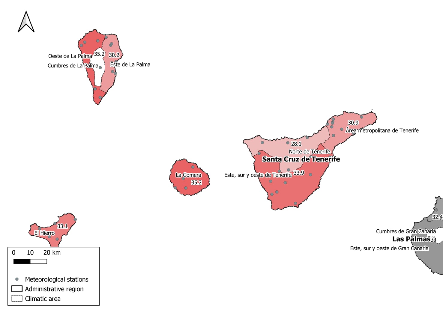 Mapa de temperaturas a las que se disparan las muertes por calor en Santa Cruz de TenerifeInstituto de salud Carlos III