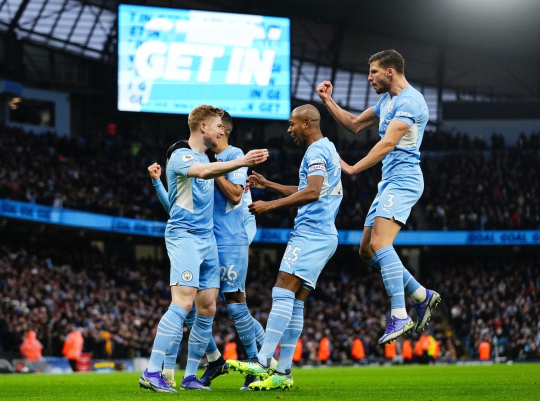 Los jugadores del Manchester City celebran un gol en el Boxing Day