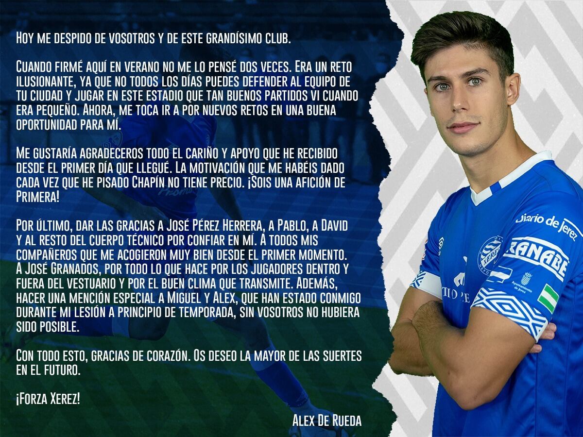 Carta de despedida de Álex Rueda