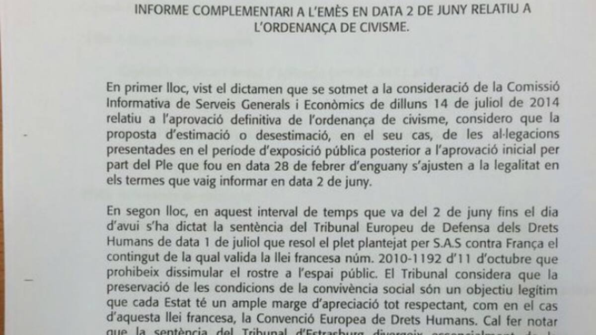 Alegret admet que no es podrà sancionar a qui porti vel integral
