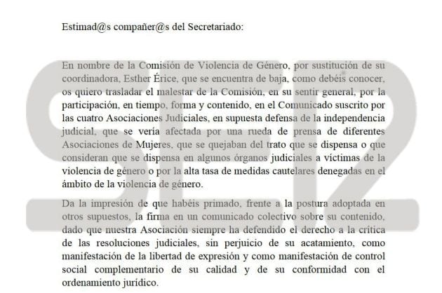 Carta de la Comisión de Violencia de Género.