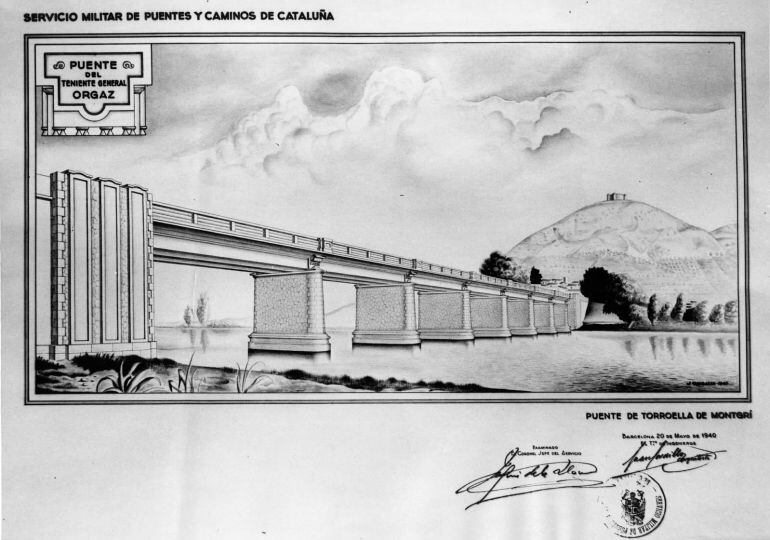 Un dibuix de l'època sobre com havia de ser el pont.