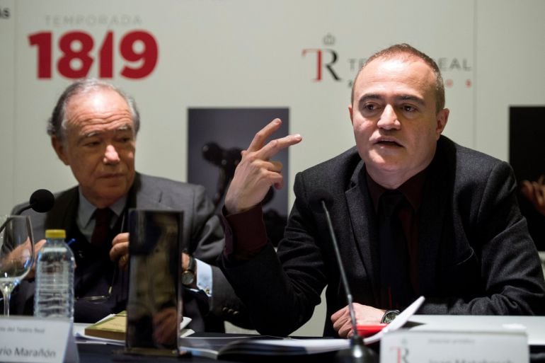 El presidente del patronato del Real, Gregorio Marañón, junto al director artístico del coliseo, Joan Matabosch