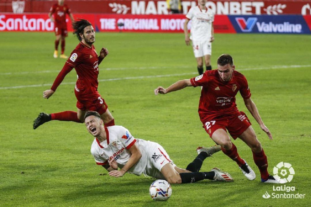 La jugada decisiva del partido con el penalti señalado a Moncayola sobre Ocampos que convirtió al segundo intento el argentino del Sevilla 