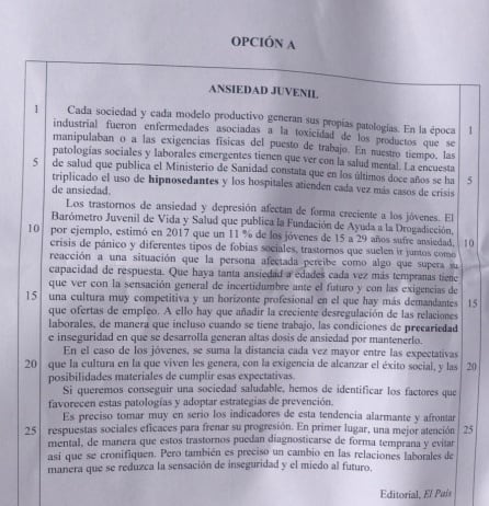 Fotografía del examen de Lengua de la Ebau (3)