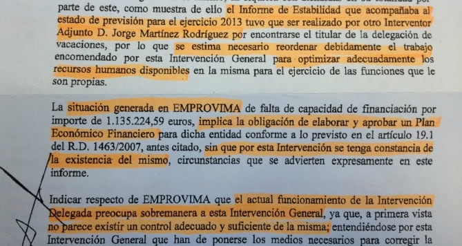 Extracto del informe referente a Emprovima