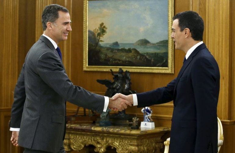 El secretario general del PSOE, Pedro Sánchez, durante su reunión con el rey Felipe VI. 