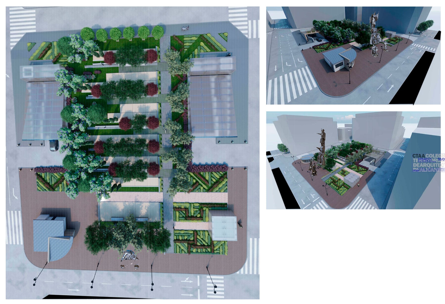 Planos con diferentes perspectivas de cómo quedaría la plaza de La Rosaleda