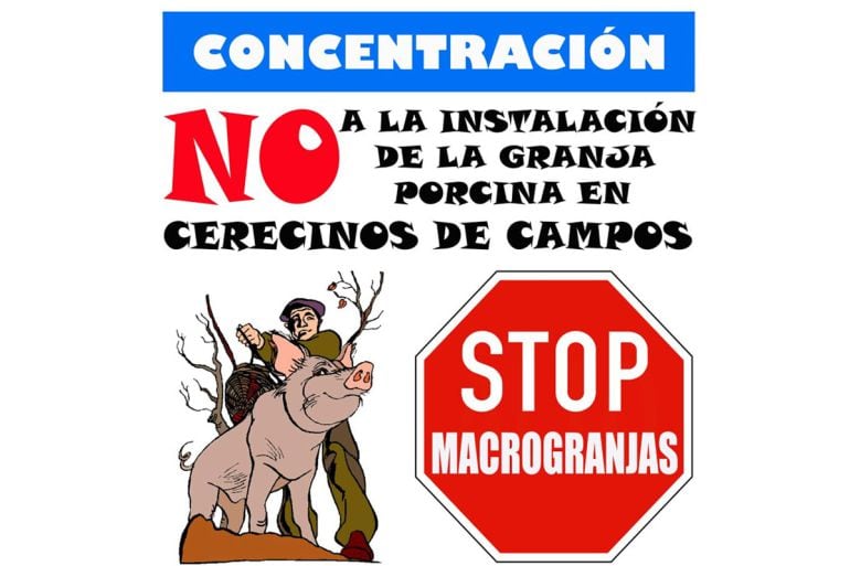 Cartel de la concentración contra las macrogrnajas en Cerecinos de Campos