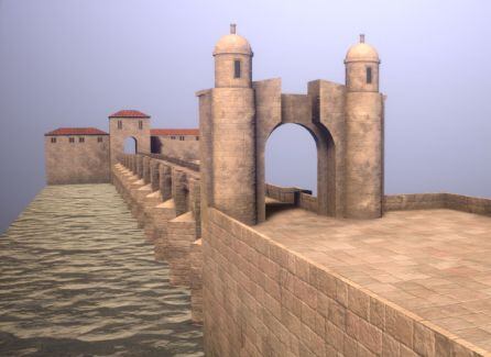 Recreación 3D da Ponte do Burgo de Pontevedra na época medieval