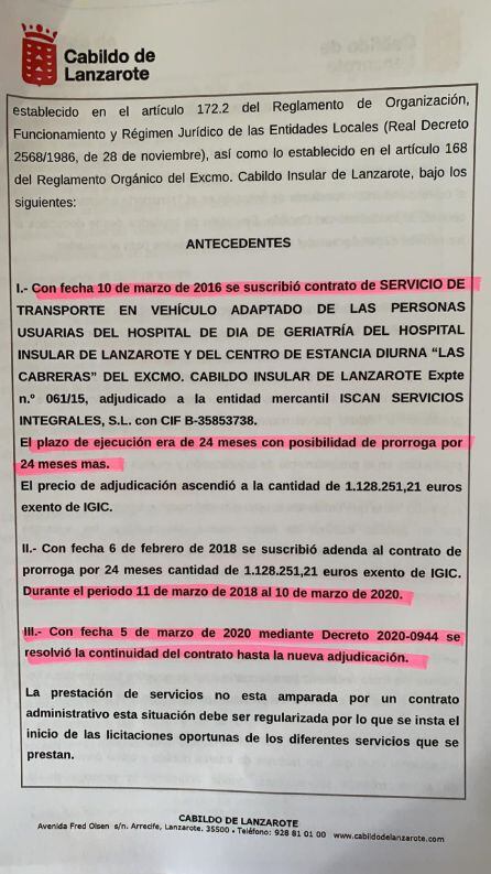 Extracto del informe jurídico que explica al gobierno que el transporte adaptado tenía cobertura hasta marzo de 2020.