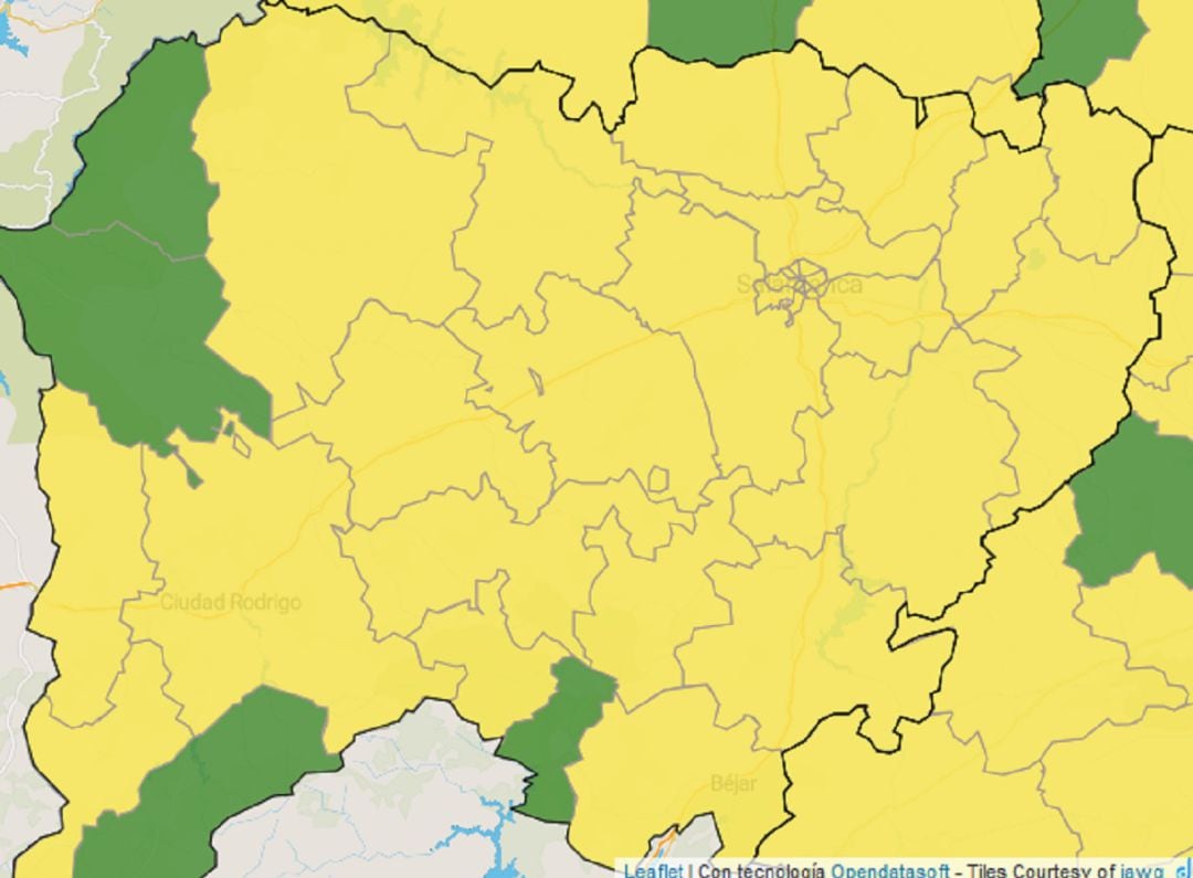 Mapa de la incidencia del coronavirus en Salamanca.