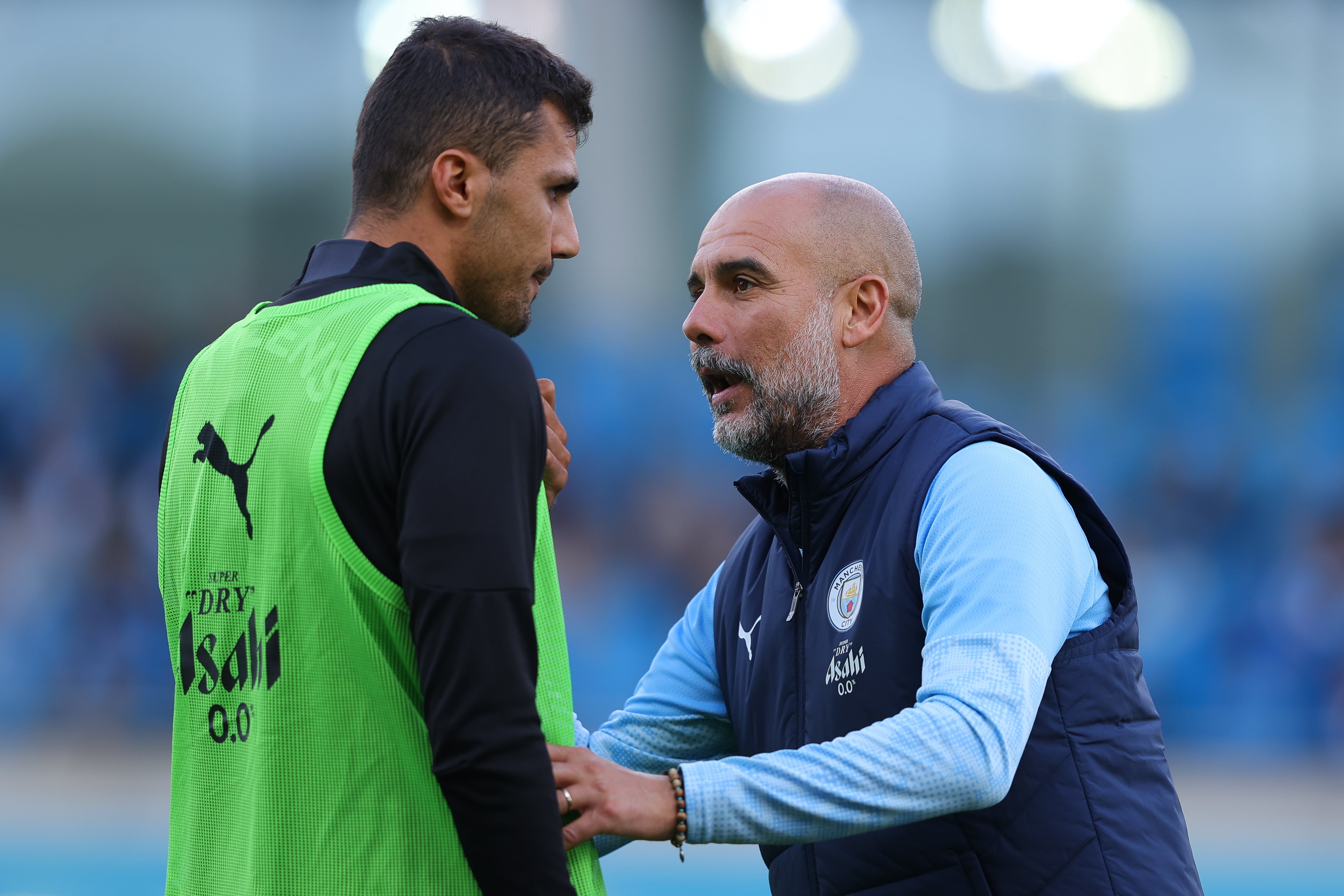 Imagen de archivo de Pep Guardiola y Rodri Hernández en un entrenamiento con el Manchester City