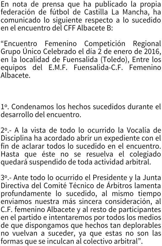 Comunicado de la Federación de Fútbol de Castilla-la Mancha