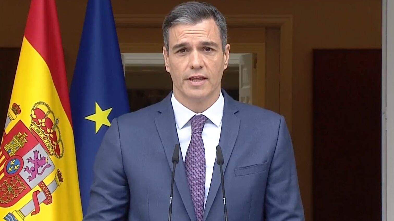 El presidente del Gobierno, Pedro Sánchez, desde el Palacio de la Moncloa.