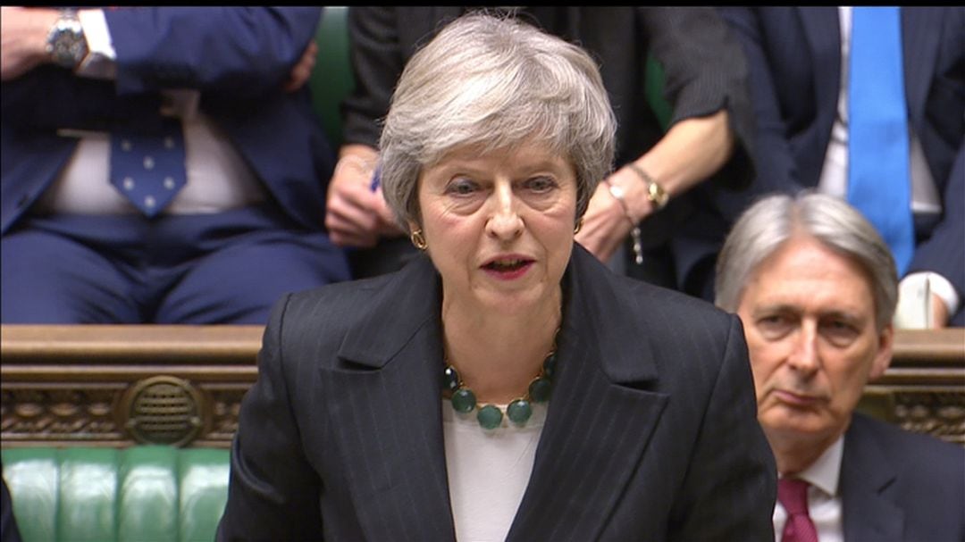 A still image from video footage shows Britain&#039;s Prime Minister Theresa May speaking about Brexit, in the House of Commons, in central London, Britain November 15, 2018. 