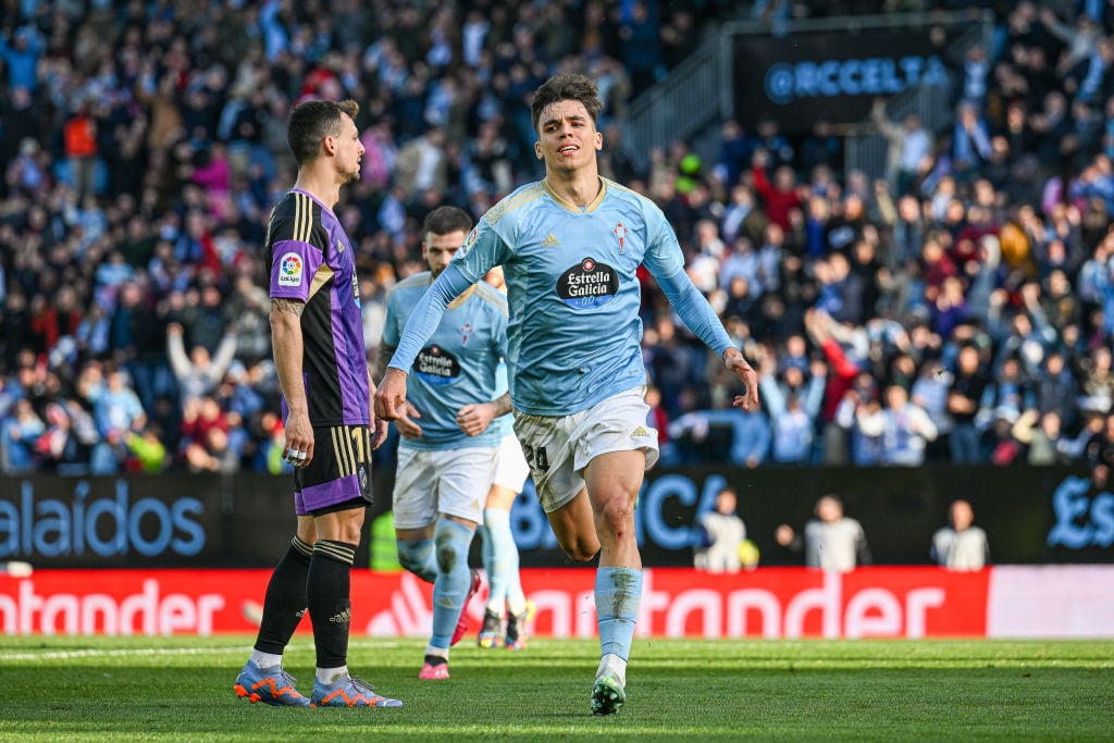 Gabri Veiga celebra uno de sus goles ante el Valladolid