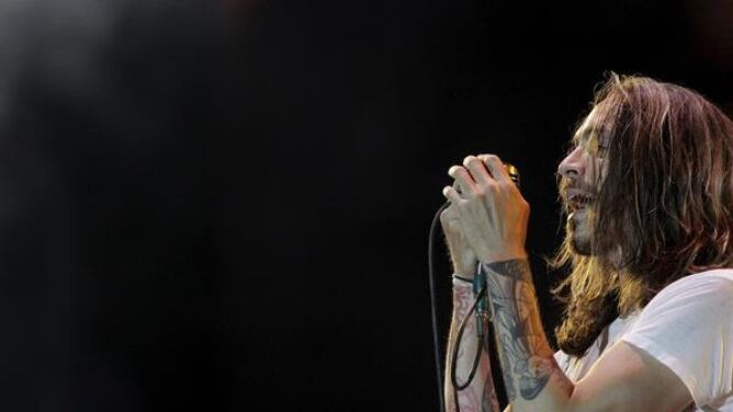 El cantante estadounidense de la banda Incubus, Brandon Boyd, en un momento de su actuación en la última jornada del festival Rock In Río celebrada en Arganda del Rey