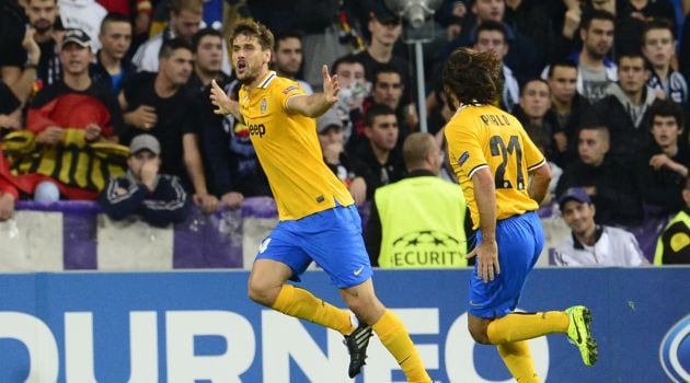 Fernando Llorente celebra un gol con la Juventus en el Bernabéu