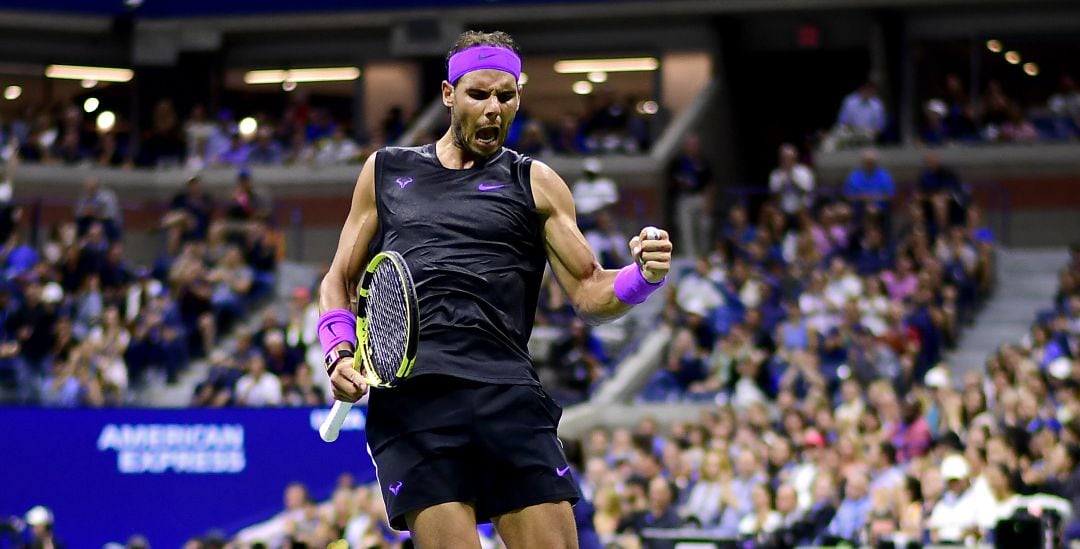 Rafa Nadal celebra un punto ante Marin Cilic en el partido entre ambos de octavos de final del US Open