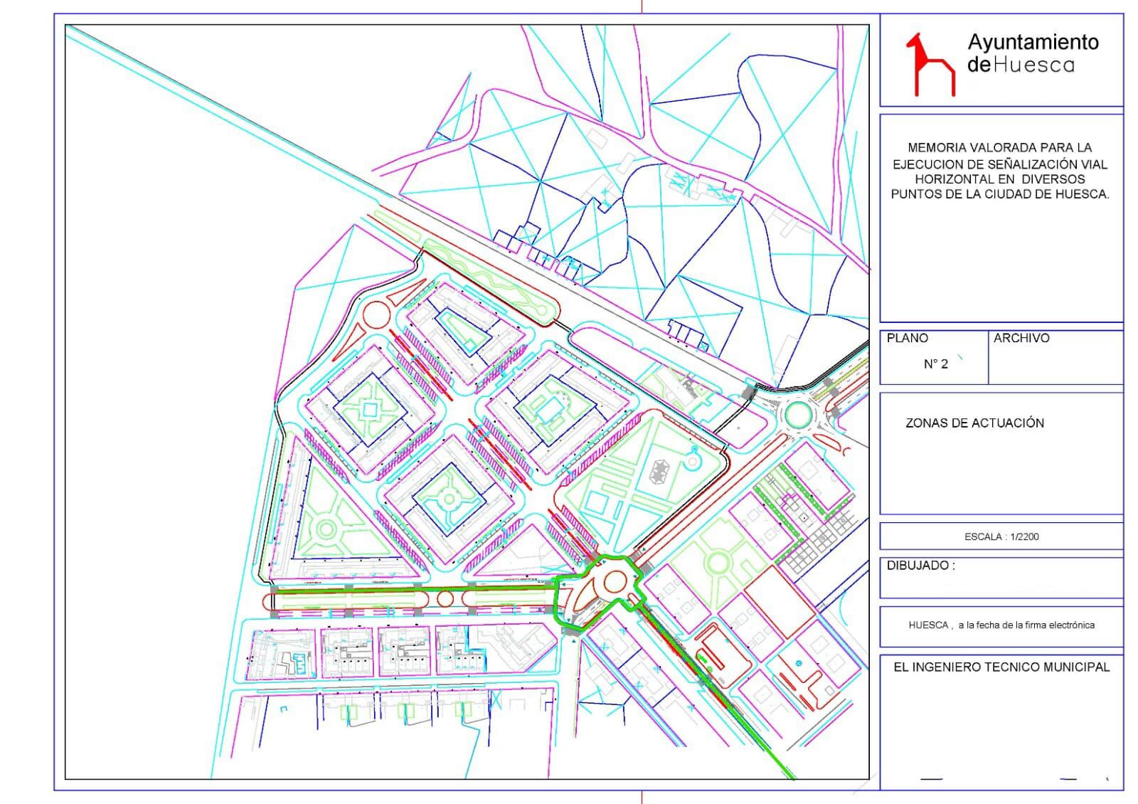 Mapa de la zona de pintado por el carril bici y reorganización