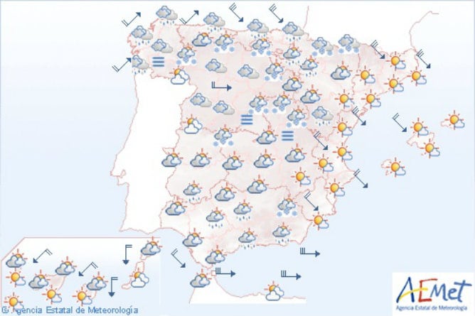 Mapa de precipitaciones para el comienzo del fin de semana