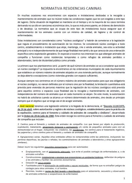 Legislación sobre residencias caninas de algunas comunidades autónomas.