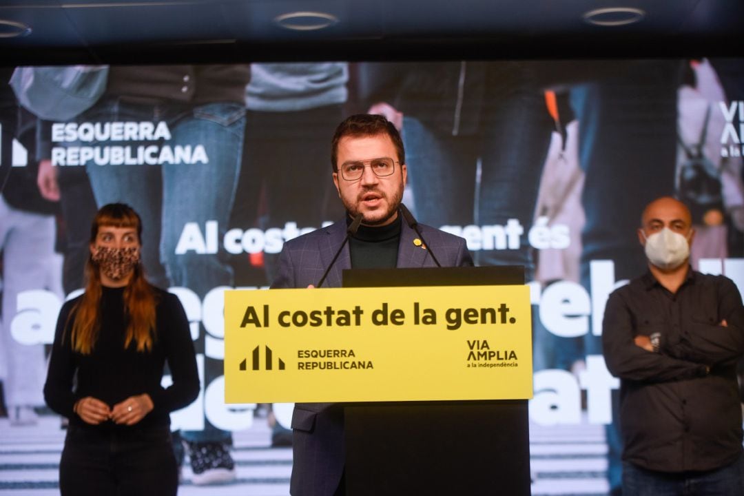 El vicepresidente de la Generalitat en funciones y candidato de ERC a la Presidencia, Pere Aragonès, en un acto