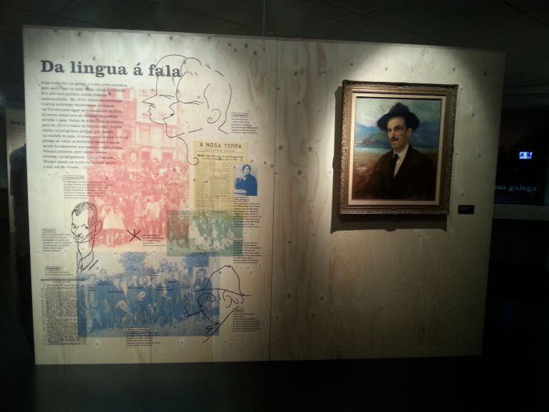Una de las obras de la exposición “Saúde e Terra, irmá(n)s”. En el cuadro de la derecha, un retrato de Antón Vilar Ponte