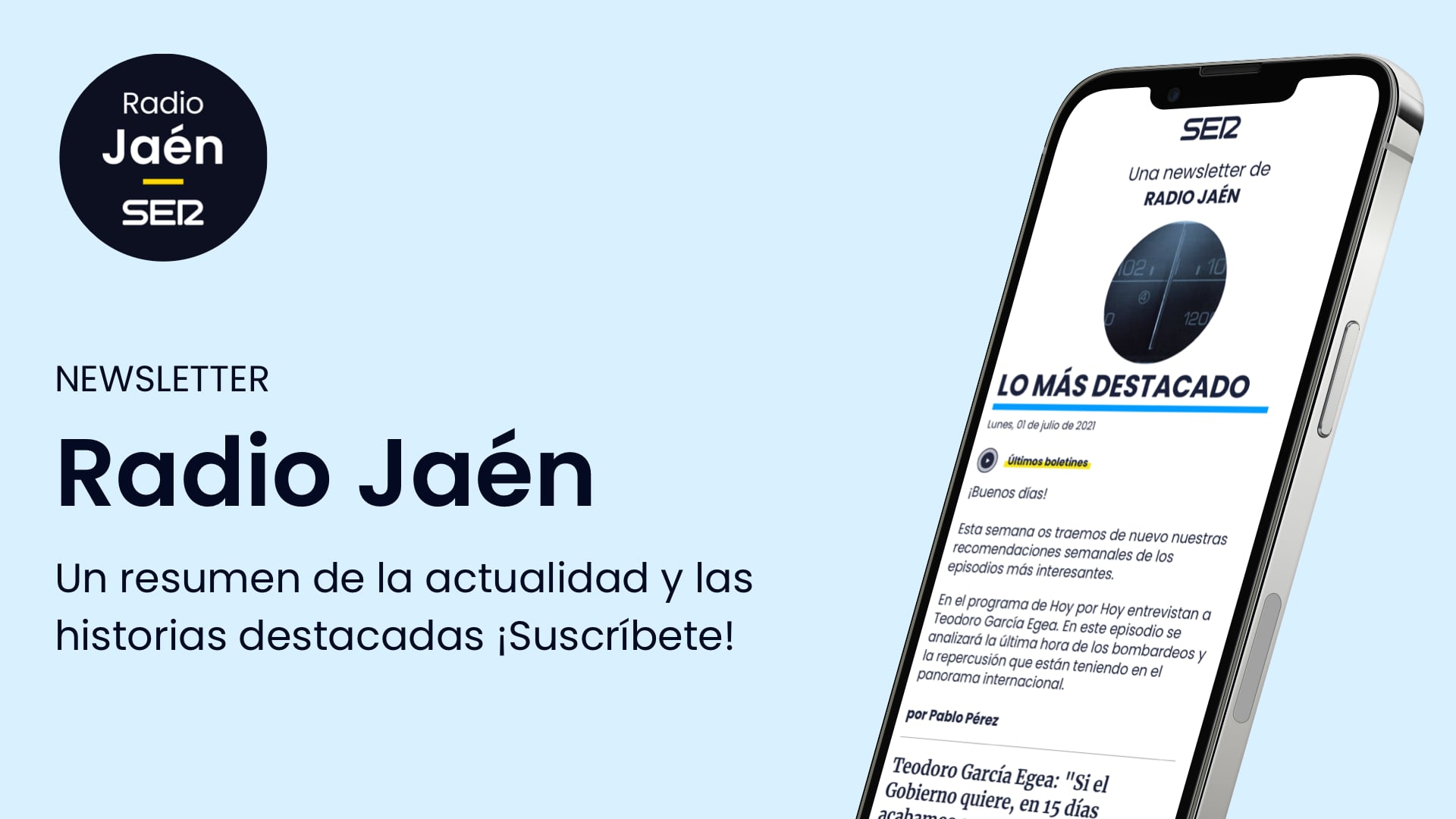 Suscríbete gratis a la newsletter de Radio Jaén.