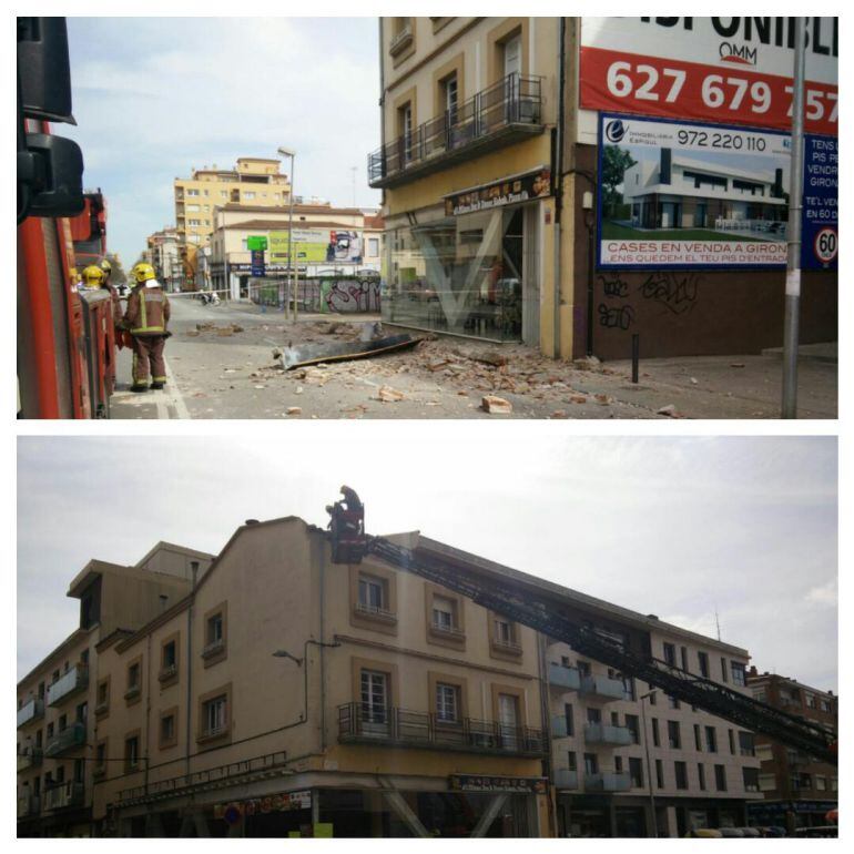 Restes de la cornisa i la canal que s'han desprès de l'edifici