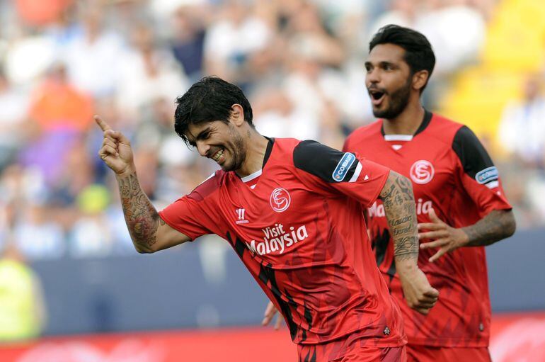 Ever Banega celebra su gol ante el Málaga