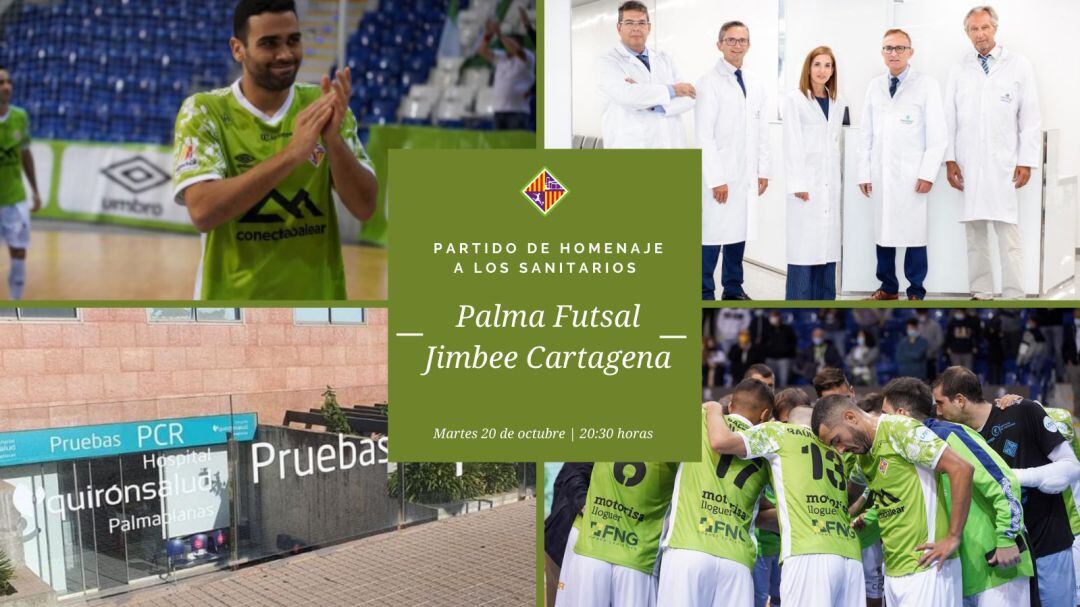 Cartel del encuentro Palma Futsal-Jimbee Cartagena, partido homenaje a los sanitarios.