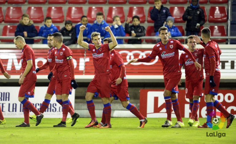 Los jugadores del Numancia celebran el 3-1 logrado ante el Mallorca.