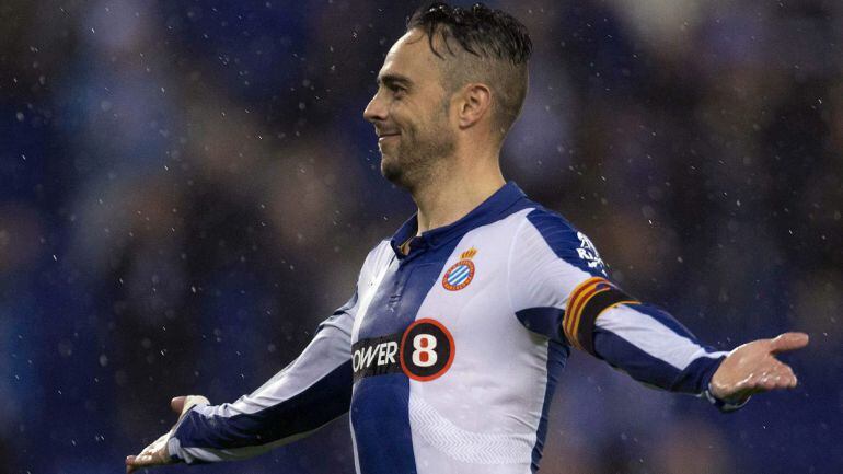 Sergio García celebra un gol con el Espanyol