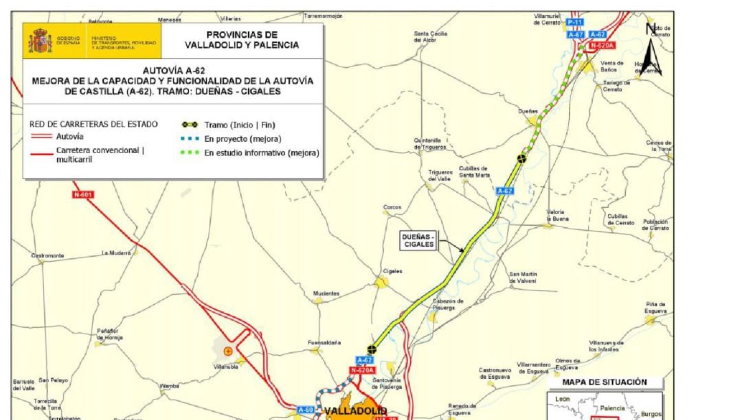 Proyecto del tercer carril en la A-62 entre Dueñas y Cigales