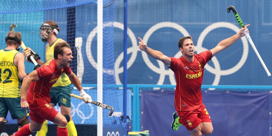 Pau Quemada celebra el tanto de la clasificación de España para cuartos de final