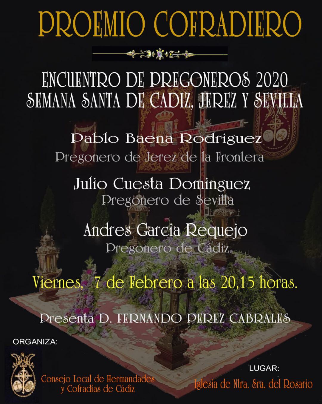 Cartel del Proemio Cofrade que se celebra en la Iglesia de Nuestra Señora del Rosario de Cádiz