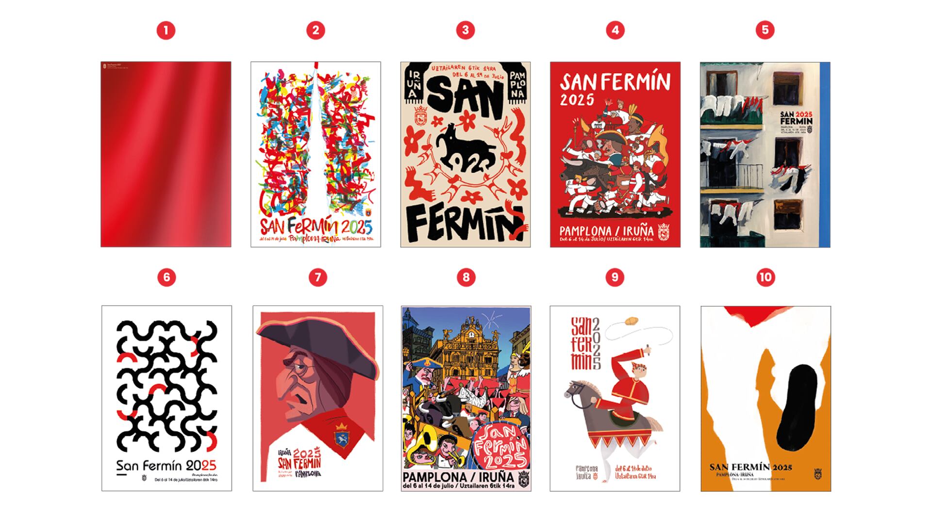 Las 10 obras finalistas del concurso de carteles de San Fermín 2025