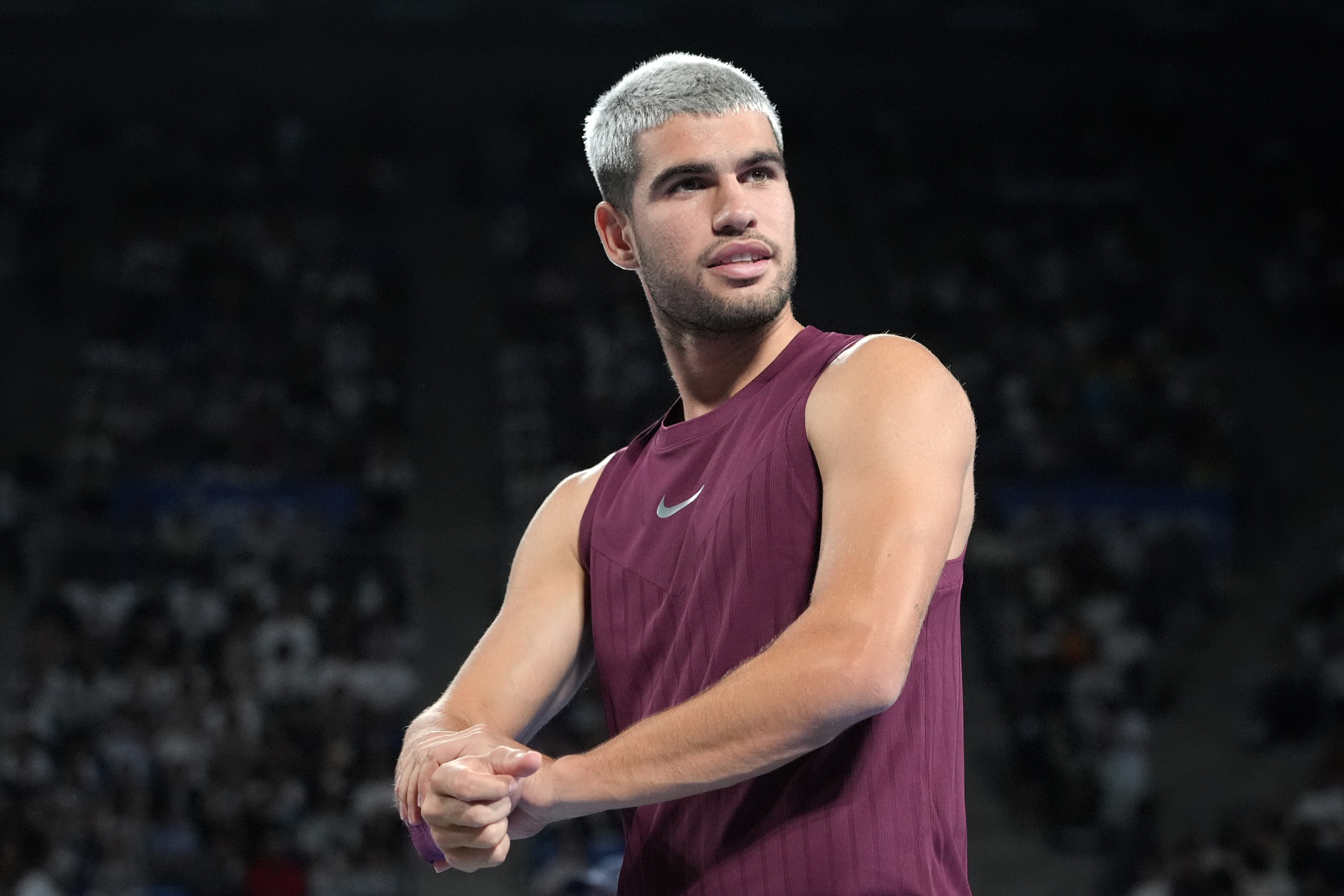 Carlos Alcaraz, durante su partido ante el belga Zizou Bergs