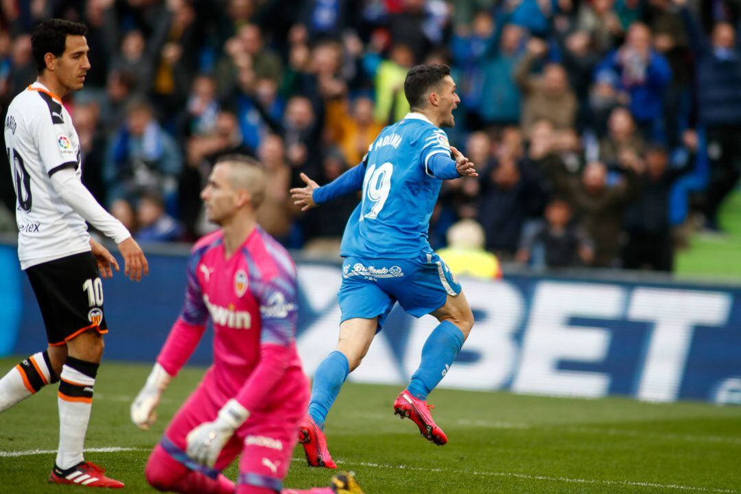 Jorge Molina of Getafe celebrates a goal during the Spanish League, La Liga, football match played between Getafe CF and Valencia CF at Coliseum Alfonso Perez Stadium on February 08, 2020, in Getafe, Spain. 
 
 08022020 ONLY FOR USE IN SPAIN