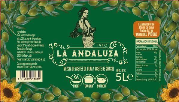 Etiqueta del aceite de oliva y girasol que se vende en Más.