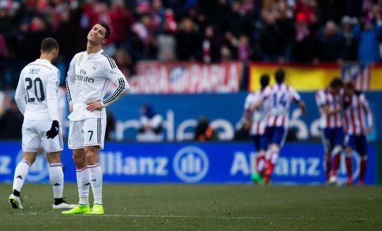 Cristiano Ronaldo, tras uno de los goles del Atlético en el derbi.