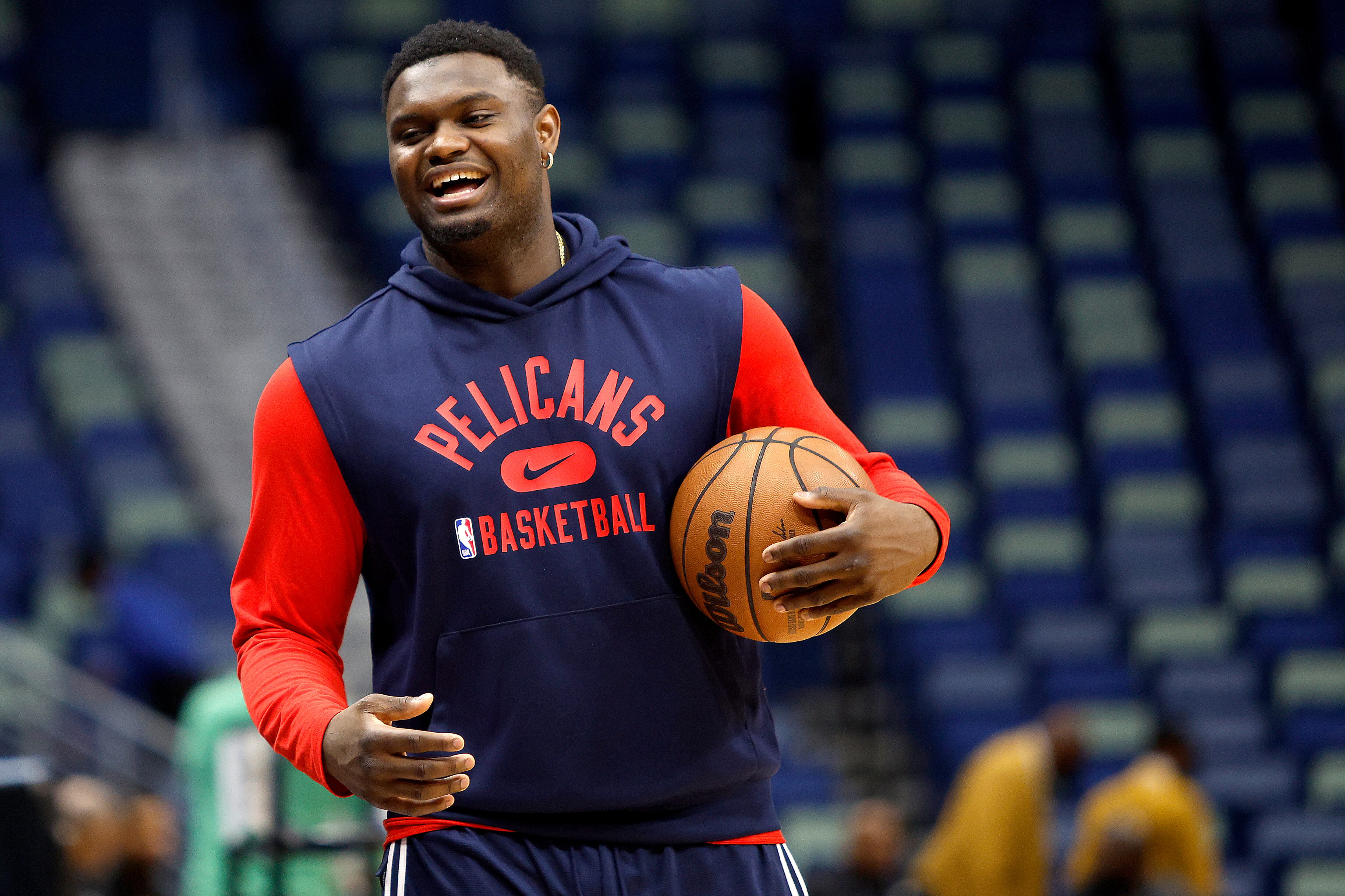 Zion Williamson, en el calentamiento previo al partido contra los Angeles Lakers