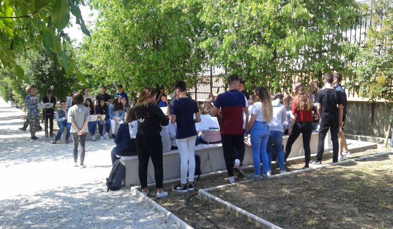 Alumnos del IES Jimena Menéndez Pidal dando clase en una de las Aulas de la Naturaleza creadas por el centro.